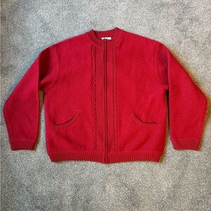 Vintage Red Wool Women's Bomber Cardigan Jacket